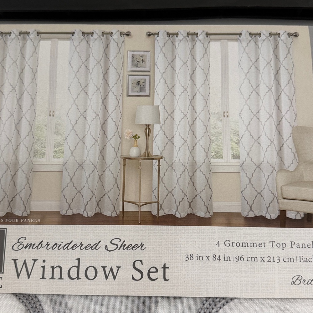 Gray Embroidered Sheer Window Set - Picture 2 of 2